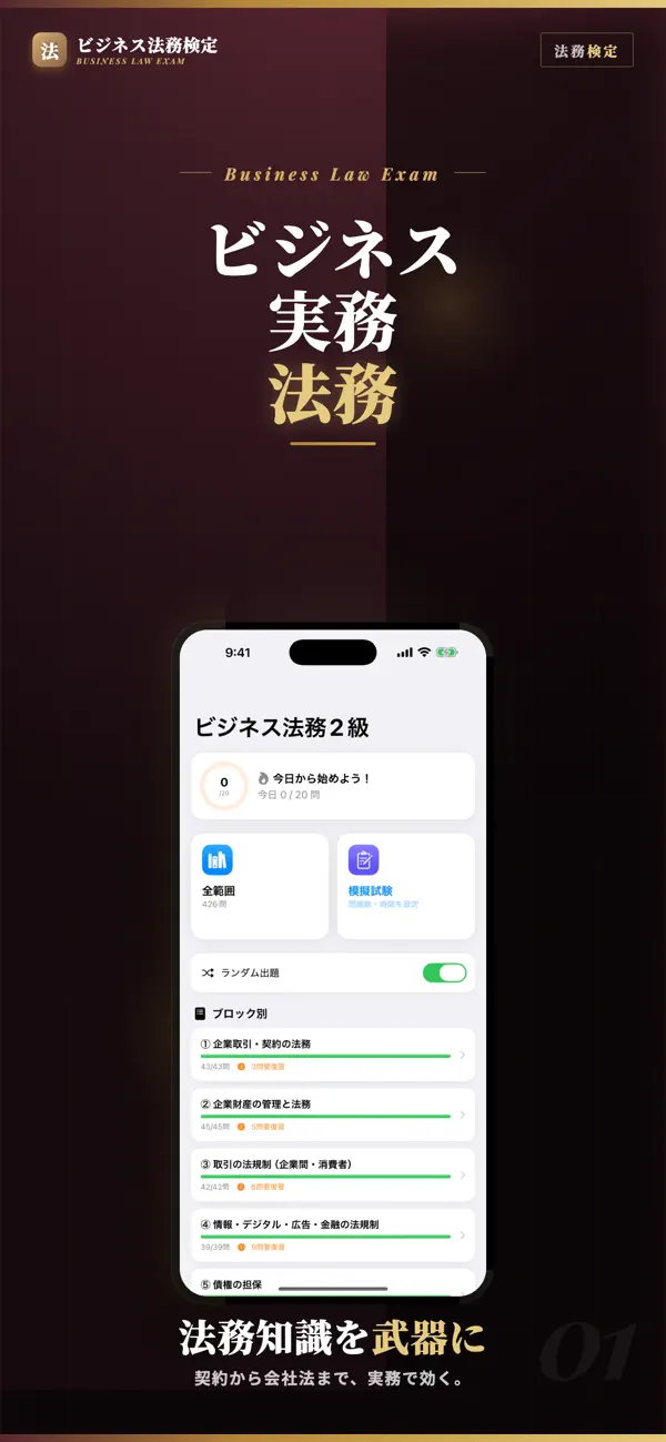Screenshot #1 pour ビジネス実務法務検定2級 試験対策｜問題集