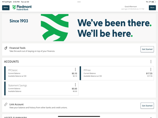 Piedmont Federal Bank iPad screenshot 2 - Finance app