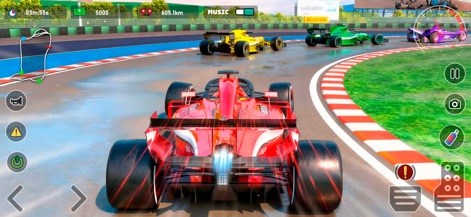 TurboX: Moto & Car Racing Game - Los usuarios experimentan la emoción de la pista con múltiples coches de Fórmula en plena carrera y el detallado marcador de velocidad en la esquina superior derecha.