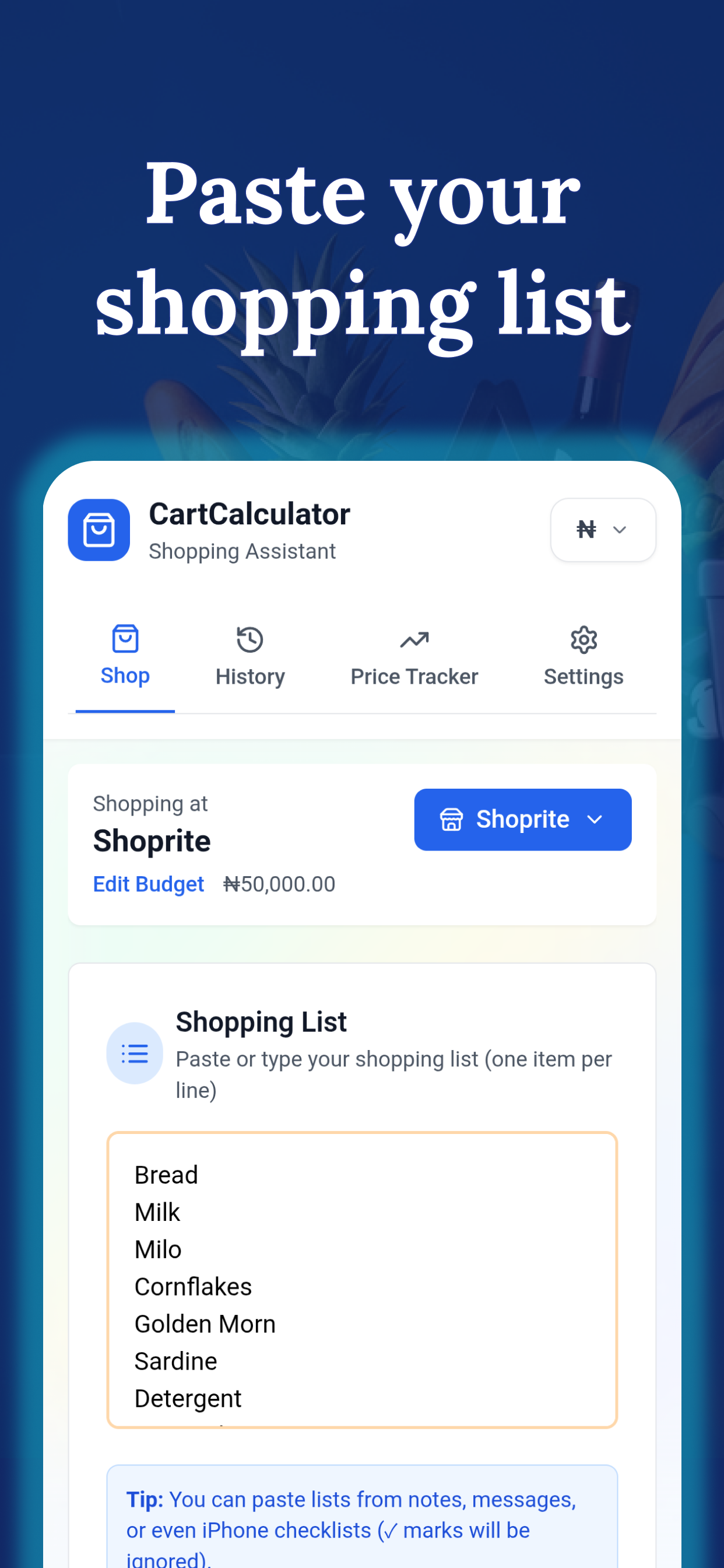 Cart Calculator: Grocery List screenshot 2