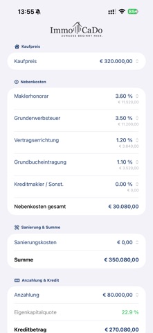 Finanzierungsrechner ImmoCaDo screenshot