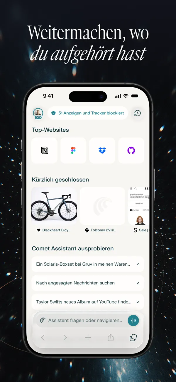 Comet - AI Browser & Assistant iPhone App Screenshot 8 – Dienstprogramme