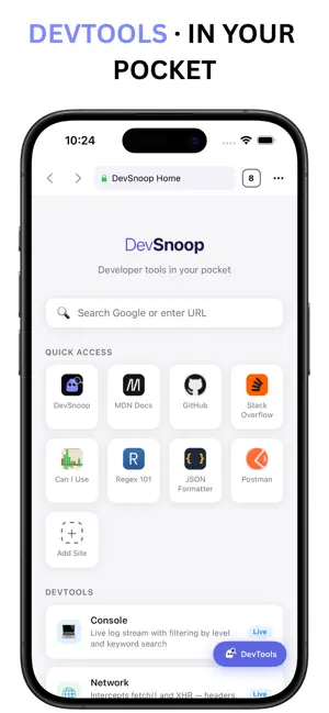 DevSnoop - Developer Browser iPhone screenshot 1