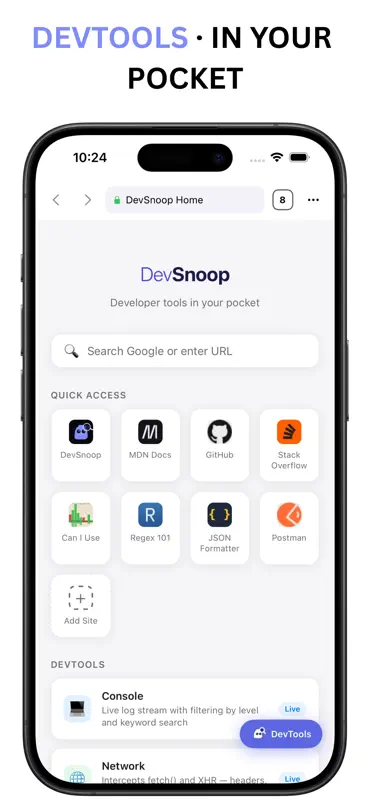 DevSnoop - Developer Browser screenshot 1 of 7