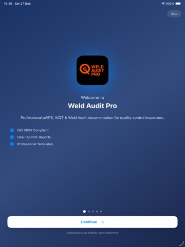 Weld Audit Pro iPad screenshot