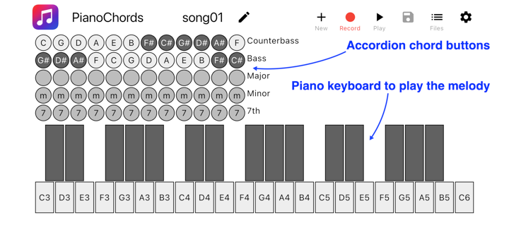 Piano Chords: keys + accordion screenshot 1
