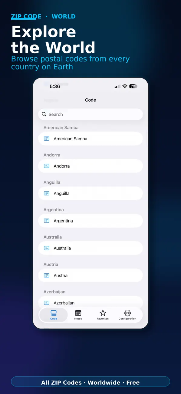 Screenshot #1 pour World Postal Zip Codes ePost