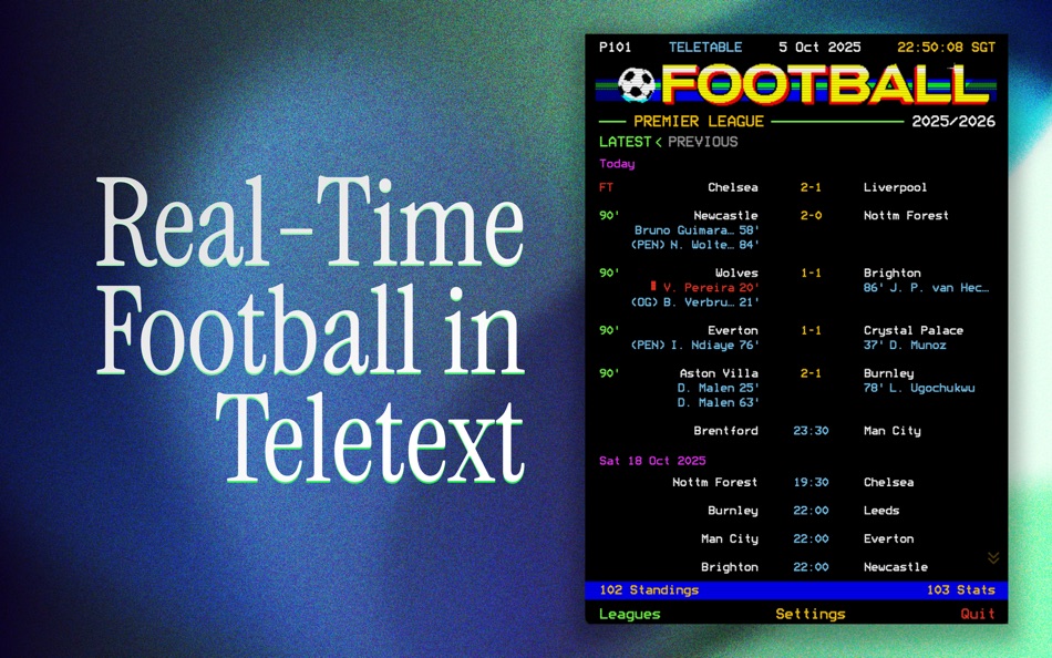 #1. Teletable - Football Teletext (macOS) By: Ruban S K
