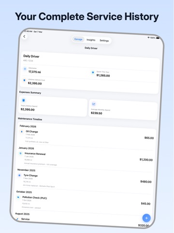 Car Maintenance: GarageLog iPad screenshot