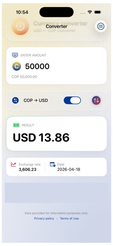 Dollar to Colombian Pesos screenshot
