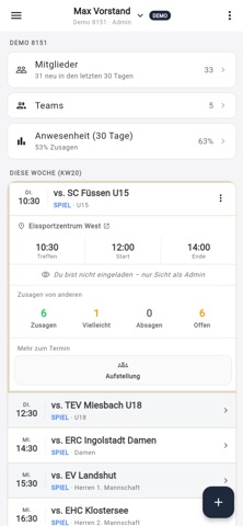 TeamRegie: Vereins-App screenshot