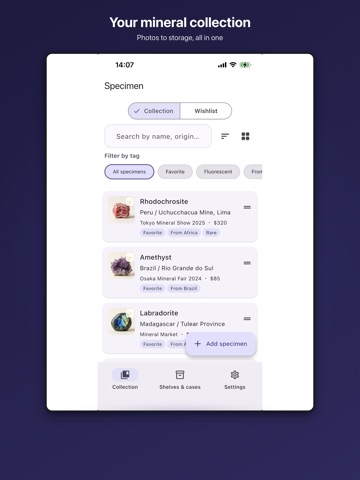 Specimen Log iPad screenshot