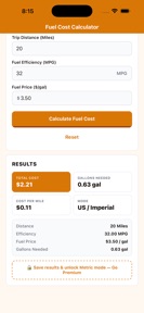 Fuel Cost & Trip Calculator screenshot