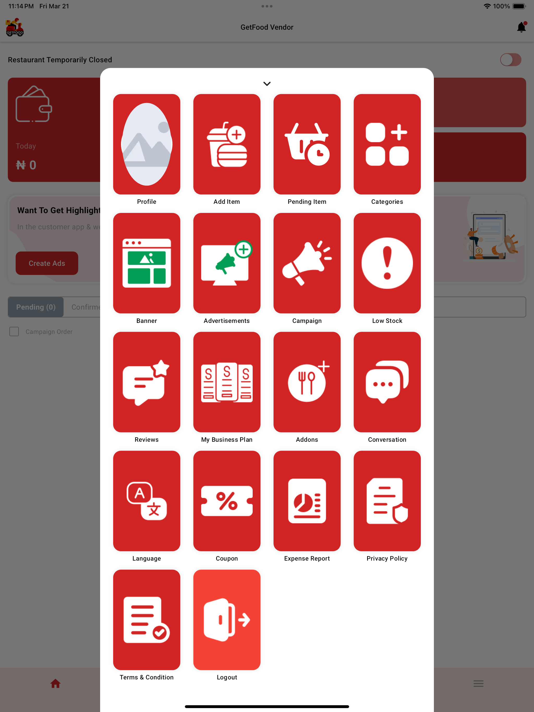 GetFood Vendor for Restaurants
