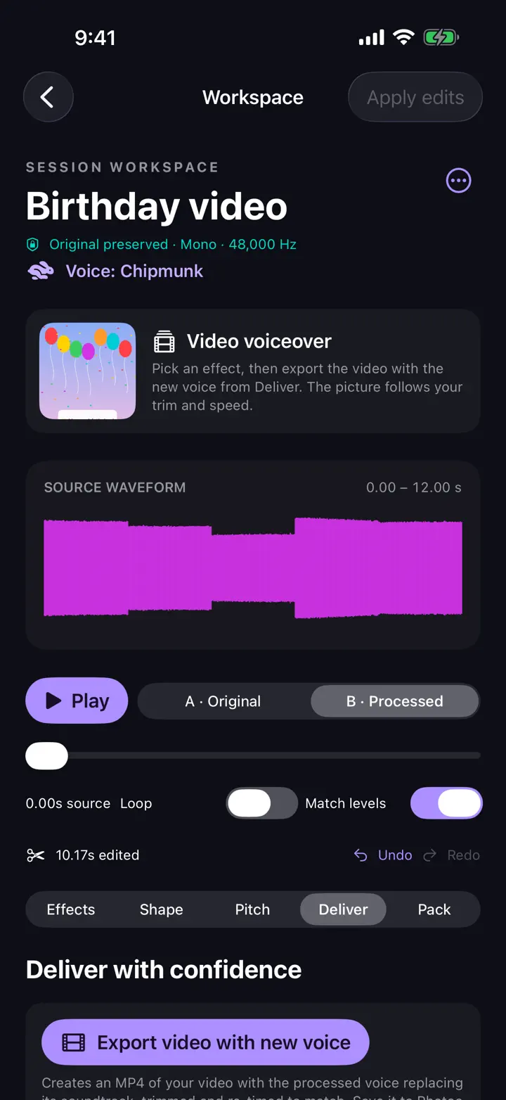 Voxbend: Voice Changer iPhone 6.7" screenshot 3: Voice changer & live effects