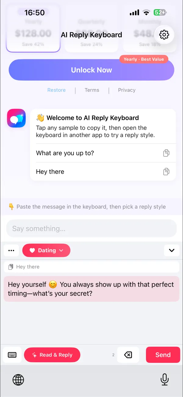 Screenshot #1 pour AI Reply Keyboard