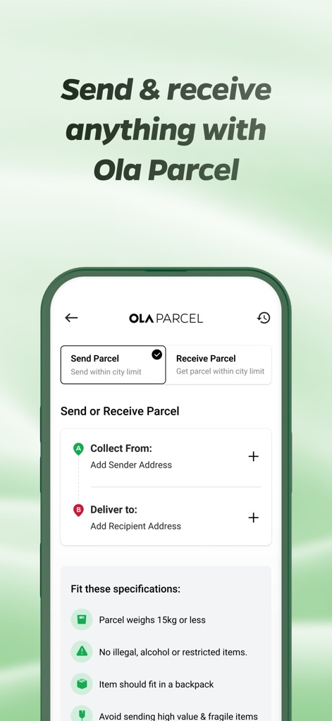 Ola: Book Cab, Auto, Bike Taxi - Effortless Parcel Logistics