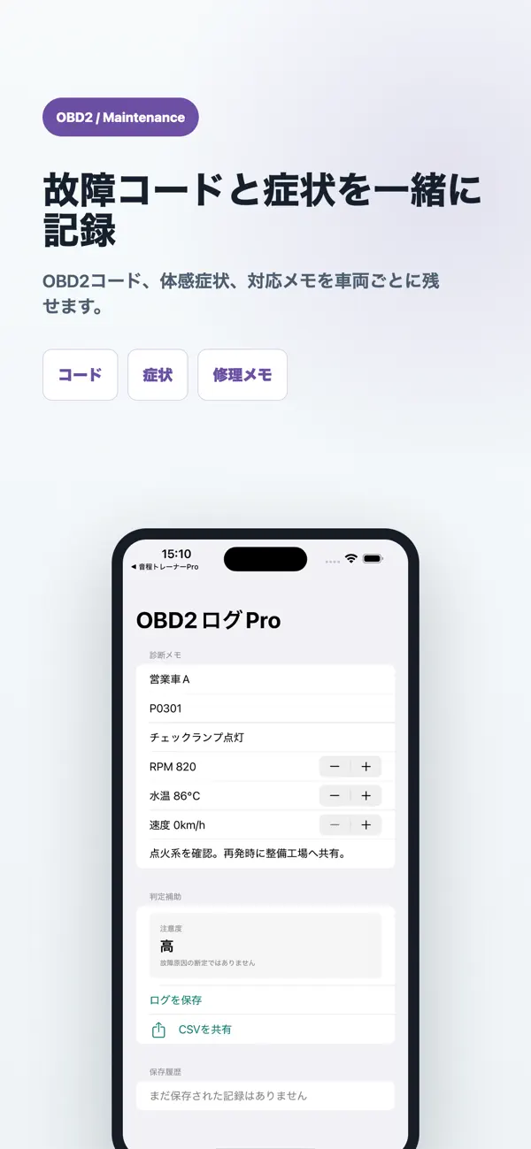 Screenshot #2 pour OBD2診断ログPro