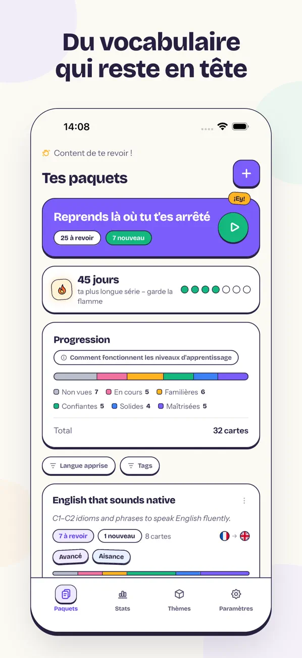 Screenshot #1 pour Vocards: Cartes de vocabulaire