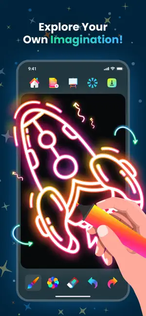Doodle Magic: Glow Art Drawing iPhone screenshot 1