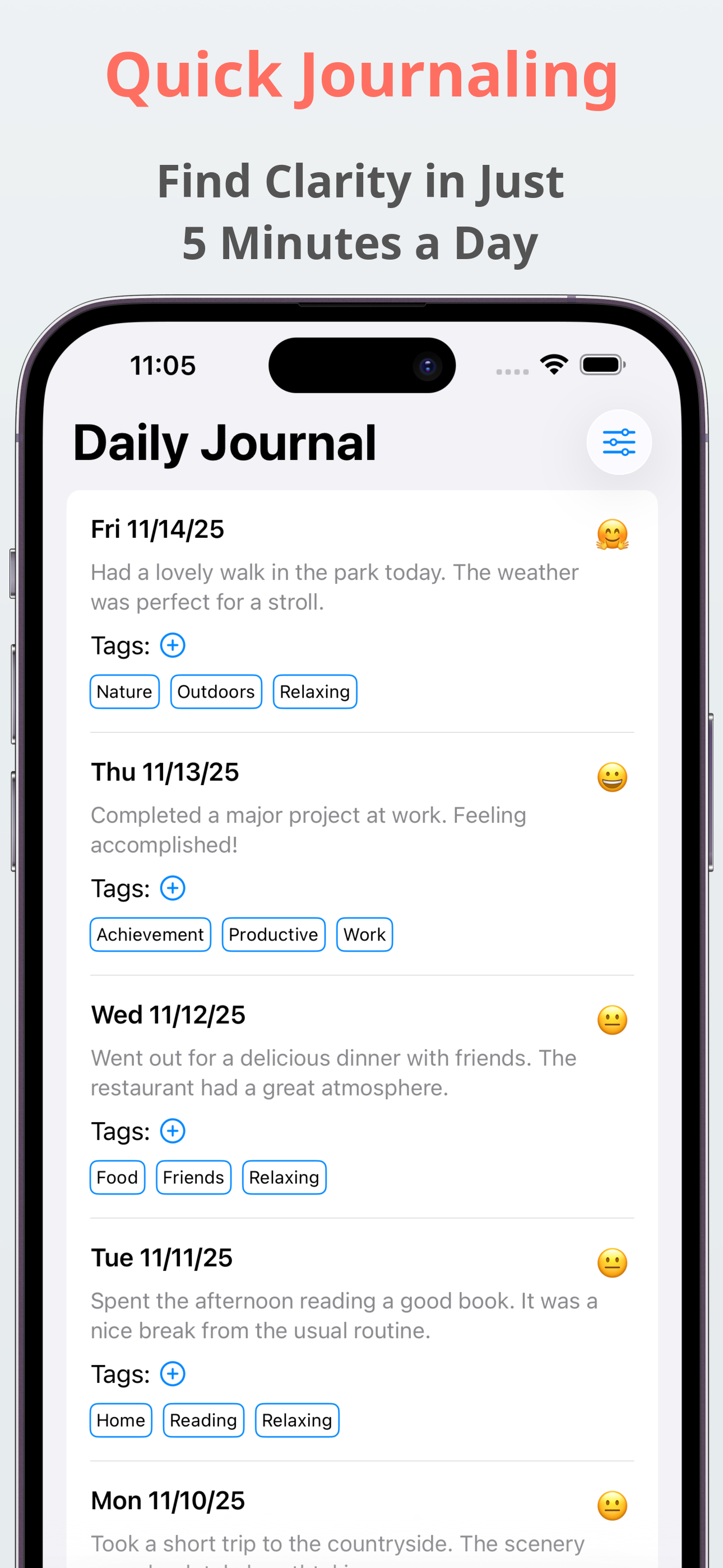 Daily Journal Diary with tags