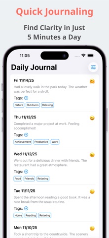 Daily Journal Diary with tags iPhone screenshot
