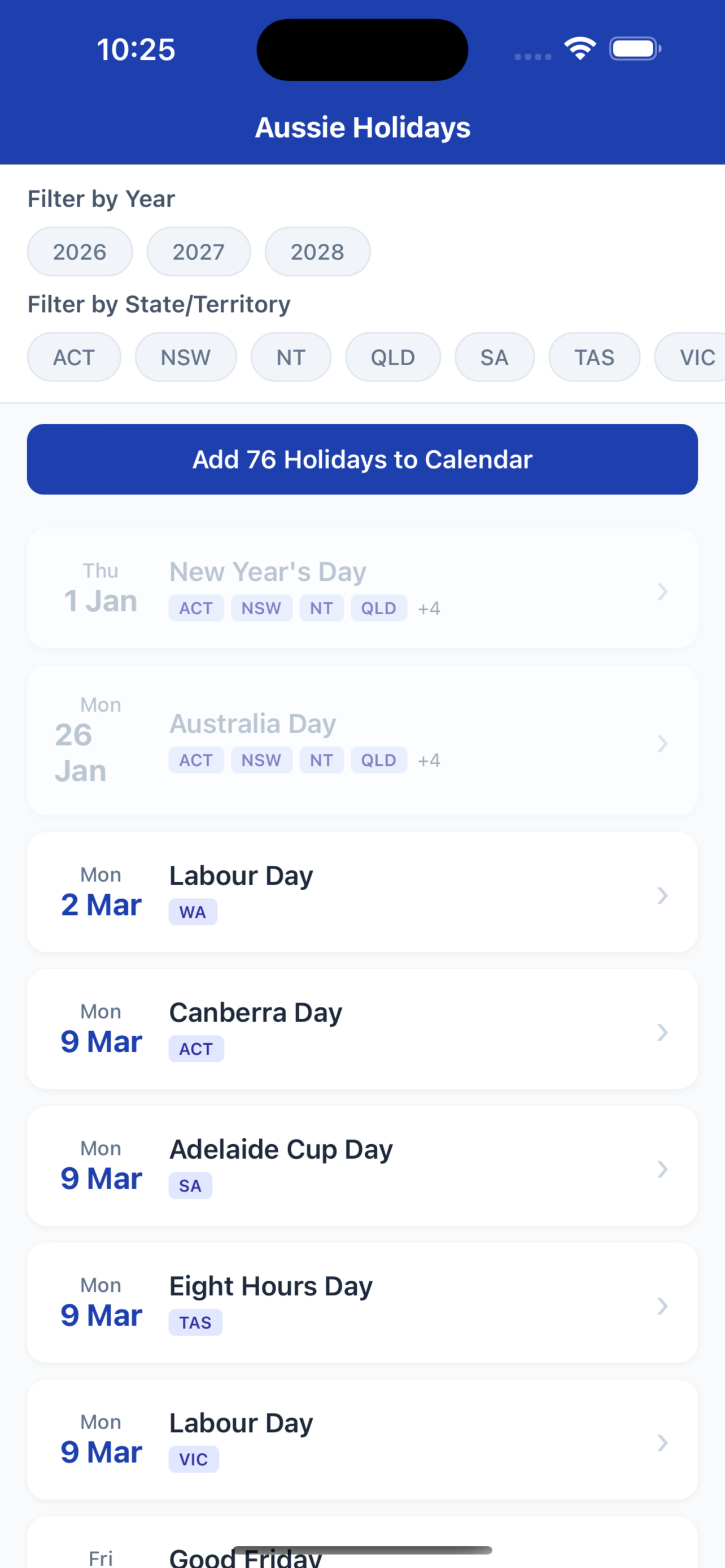 Aussie Public Holidays