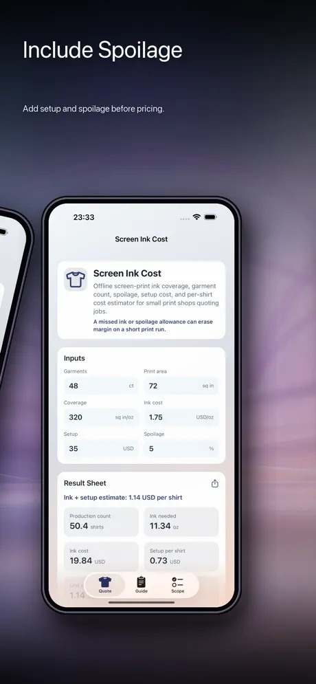 Screen Ink Cost screenshot 2