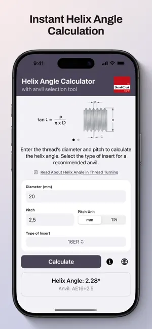 Helix Angle Calculator screenshot 1