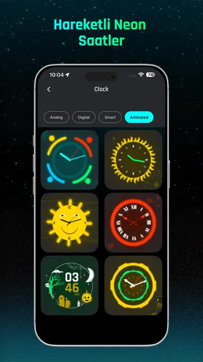 Dijital Neon Gece Saati iPhone Ekran Görüntüsü 7