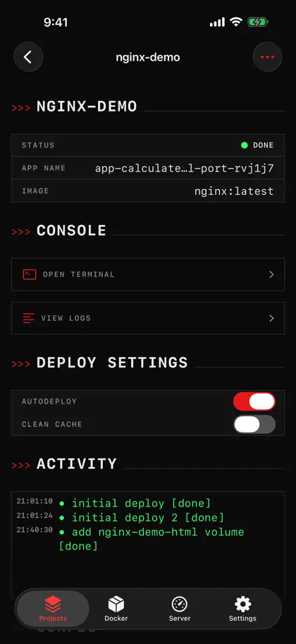 Screenshot 4 di 6 di Dokploy Client