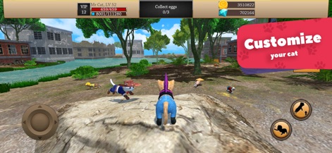 Cat Simulator 3D - Animal Life - Discover the extensive cat customization options, including fashionable accessories, as a feline explores a diverse natural landscape.