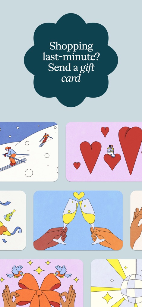 Etsy: Shop Home, Style & More - This feature presents a vibrant collection of illustrated gift card designs and highlights options for various occasions, simplifying last-minute gift solutions.