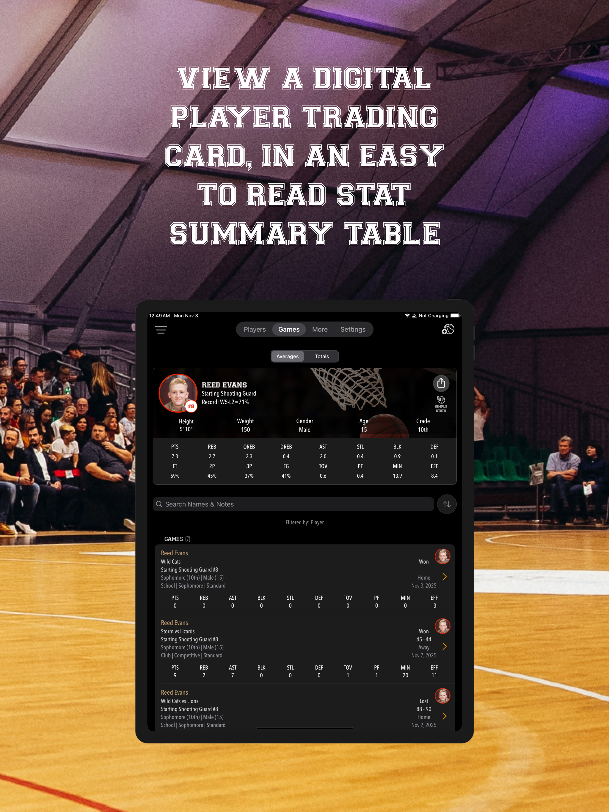 Basketball Simple Stat Tracker