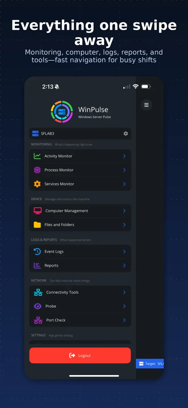 Screenshot #1 pour WinPulse – Windows Admin