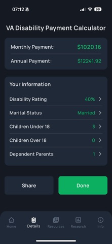 VA Disability Rates Calculator screenshot