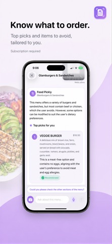 FoodPickly: Menu Food Scanner iPhone screenshot