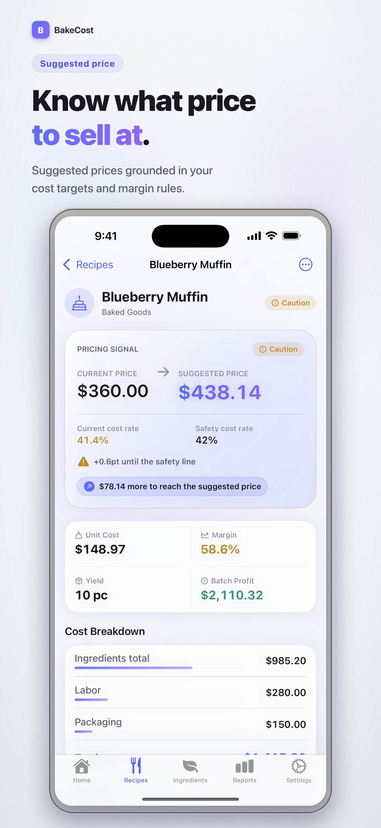 Recipe Costing - BakeCost