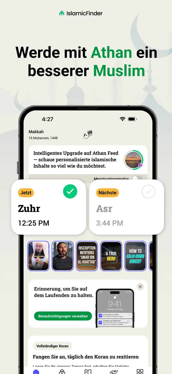 Athan: Ramadan 2026 in Deutsch iPhone App Screenshot 1 – Nachschlagewerke