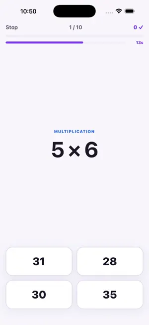 Timed math facts screenshot 2