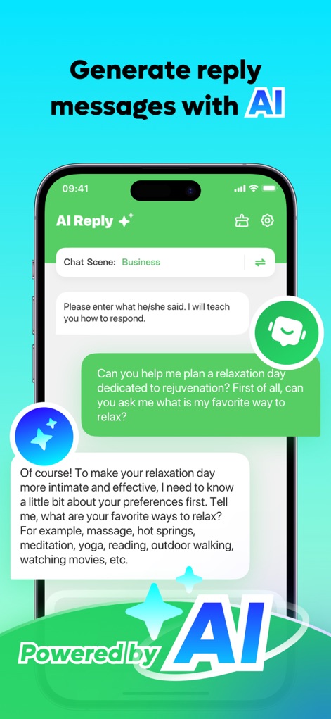 AIBooster - Web Tools - Esta herramienta ofrece generación de respuestas automáticas y personalizadas, como se ve en la sugerencia de mensaje detallada y la opción de seleccionar el "Chat Scene: Business" para adaptar el tono.
