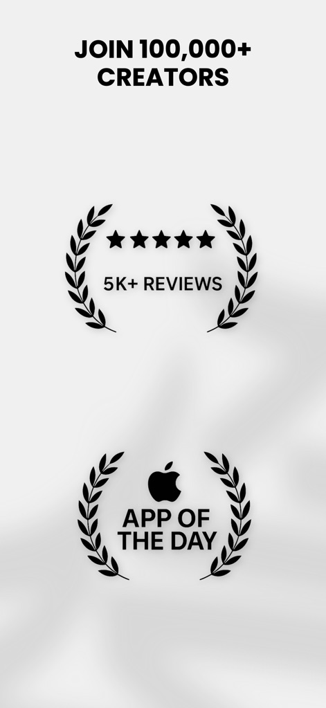 FLYP - Fashion Design Studio - The app highlights its thriving community, boasting over '5K+ reviews' and prestigious recognition as 'App of the Day'.