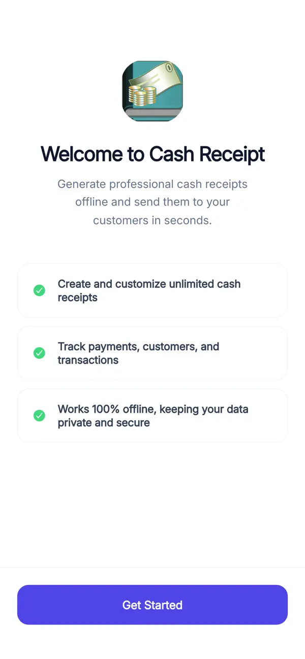 Screenshot #1 pour Cash Receipt