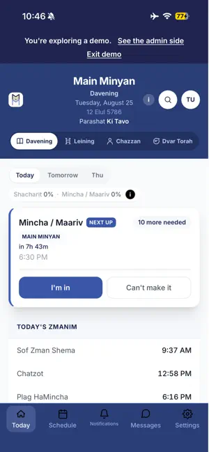 MinyanMinder screenshot 3