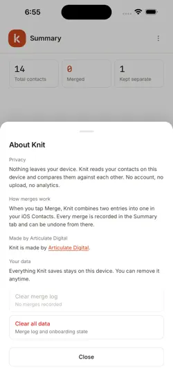Capture d'écran de Knit Contacts sur iPhone 5