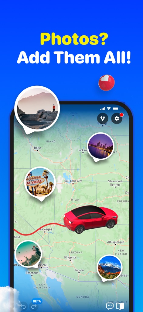 TravelAnimator: Journey Route - L'application offre la possibilité d'ajouter des photos personnalisées le long de l'itinéraire, créant ainsi des points d'intérêt visuels interactifs sur la carte.