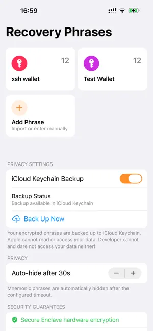 Phrase Secure Wallet-NeverLost screenshot 2