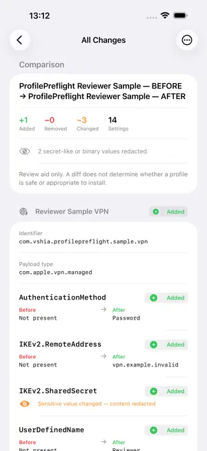 ProfilePreflight: Config Diff screenshot 2