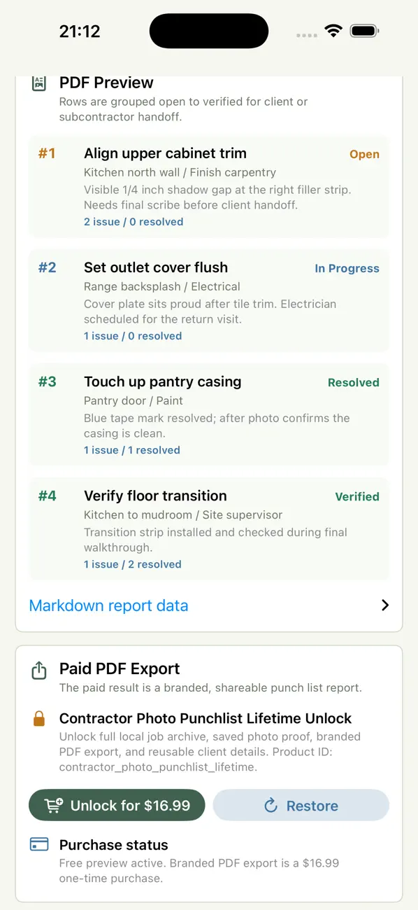 Screenshot #1 pour Punch List Photos