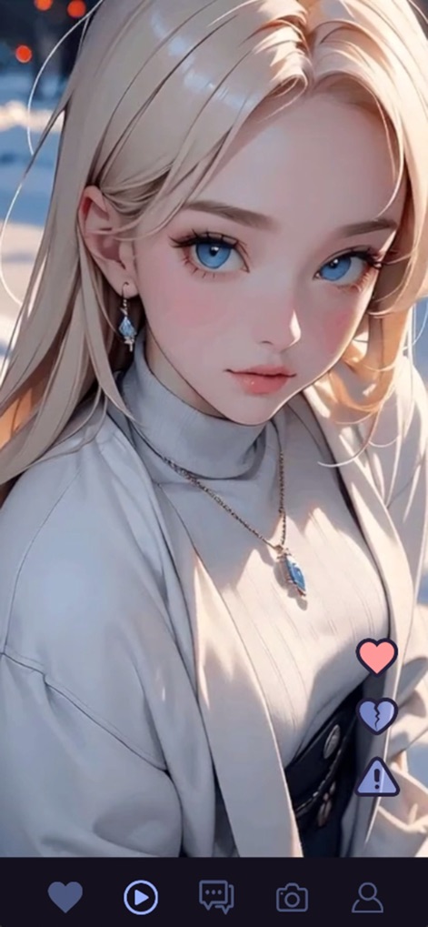 Byte Beauty - Examine the full-screen character portrait and the interactive emotion icons that allow users to express their feelings towards the AI companion.